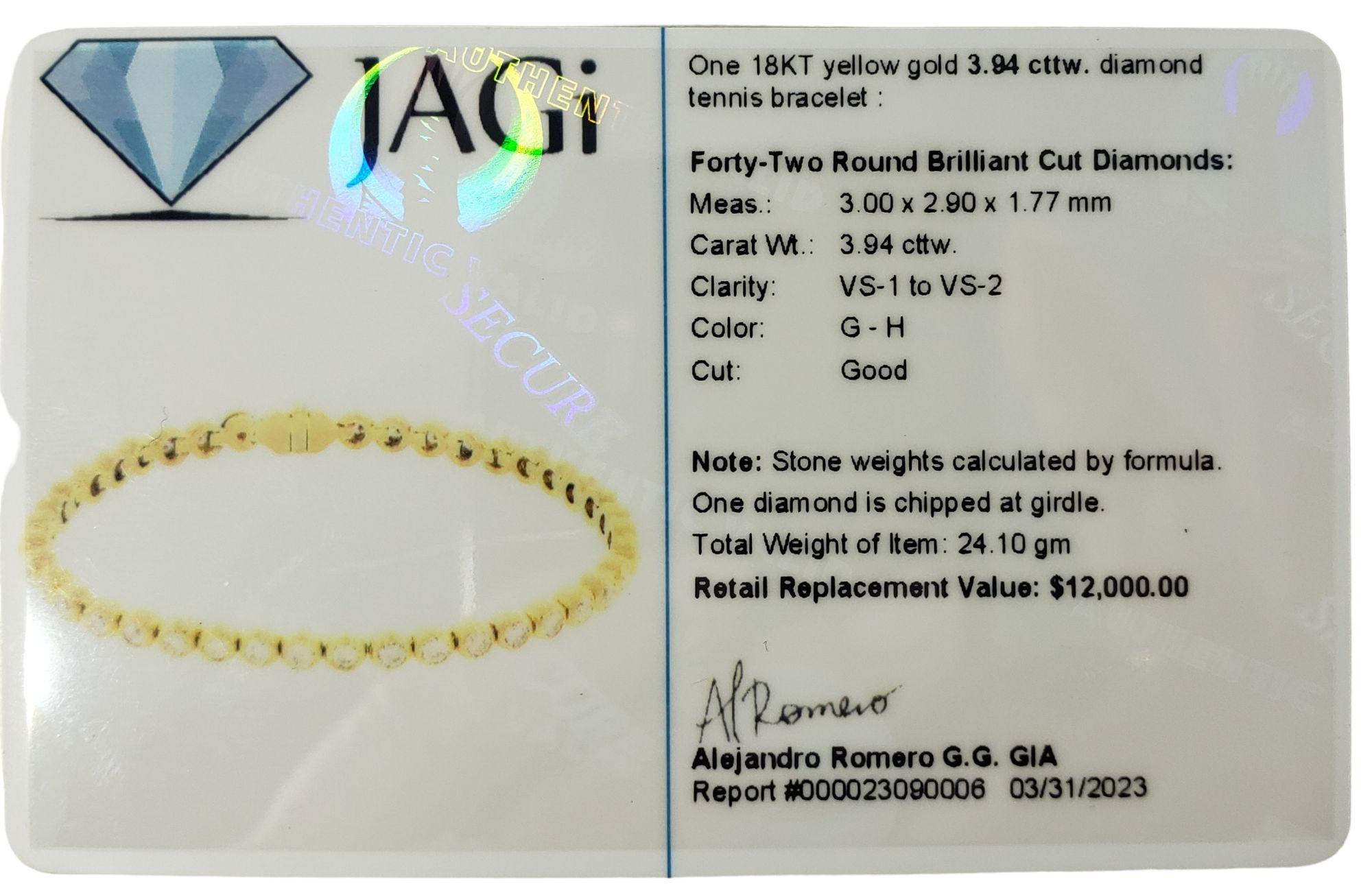 14 Karat Yellow Gold Diamond Tennis Bracelet #14226 For Sale 1