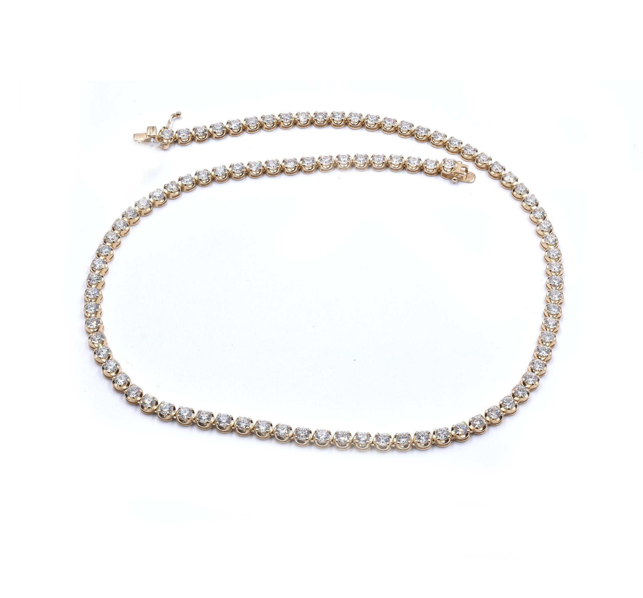 14 Karat Yellow Gold Diamond Tennis Necklace In Excellent Condition For Sale In Scottsdale, AZ