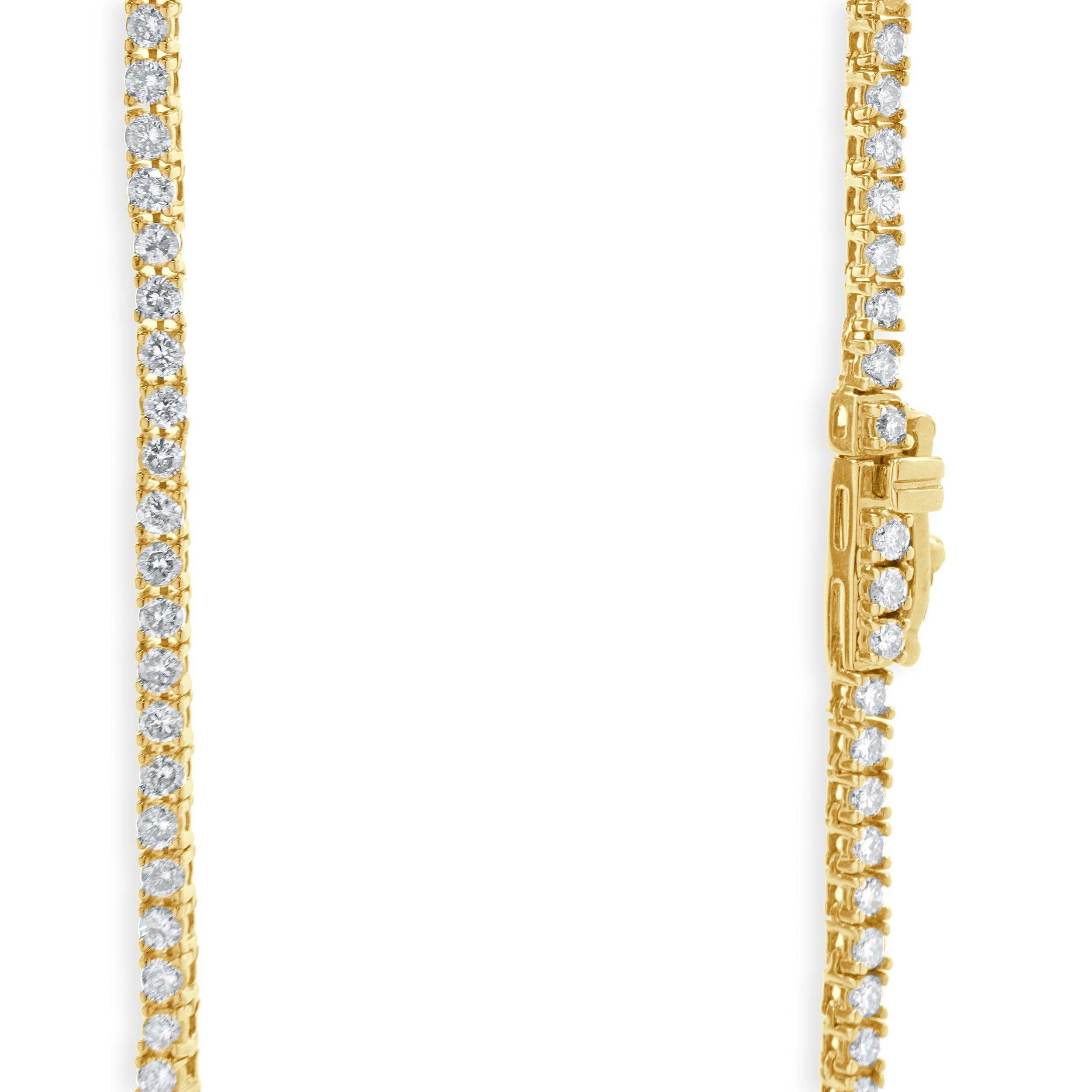 14 Karat Yellow Gold Diamond Tennis Necklace In Excellent Condition In Scottsdale, AZ