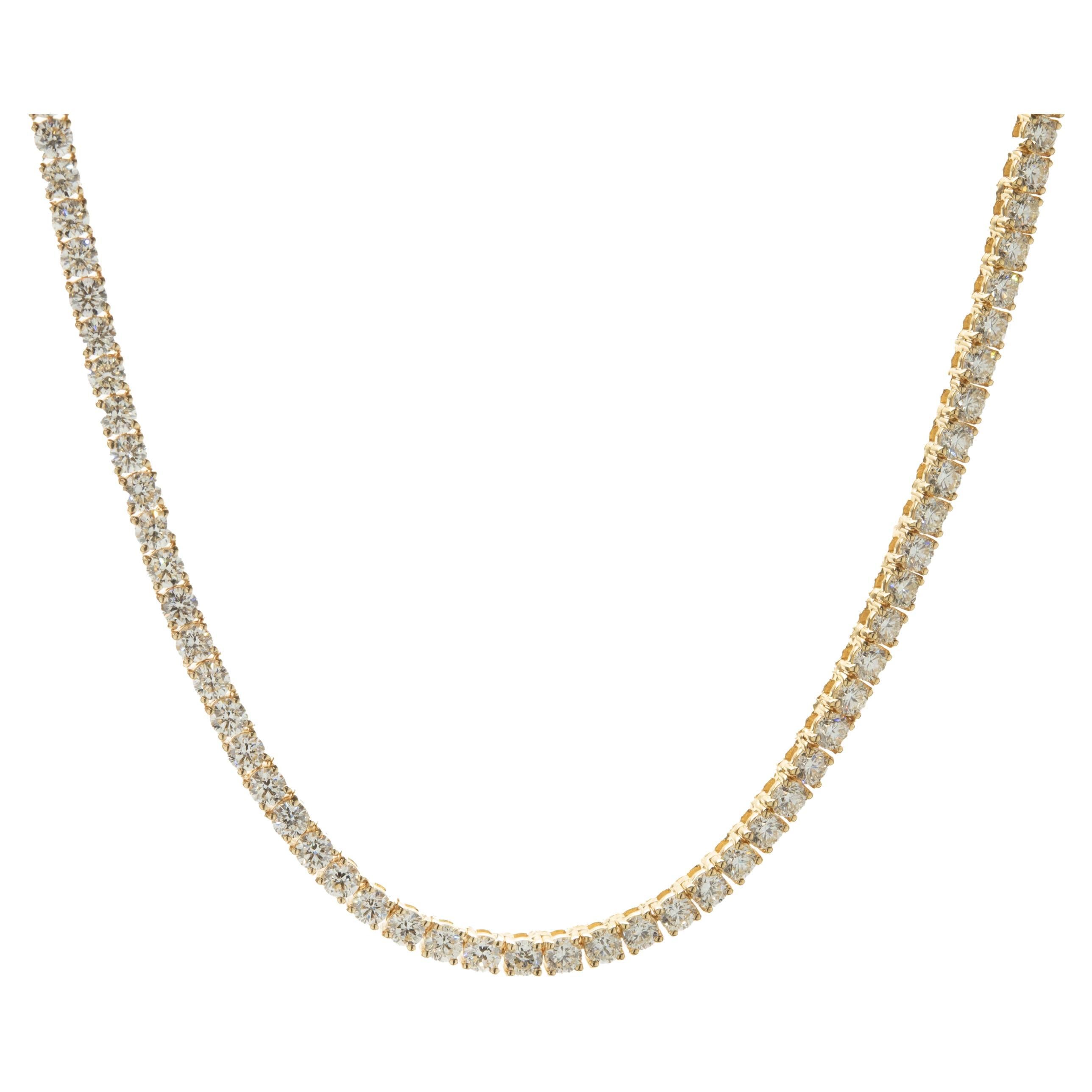 14 Karat Yellow Gold Diamond Tennis Necklace For Sale