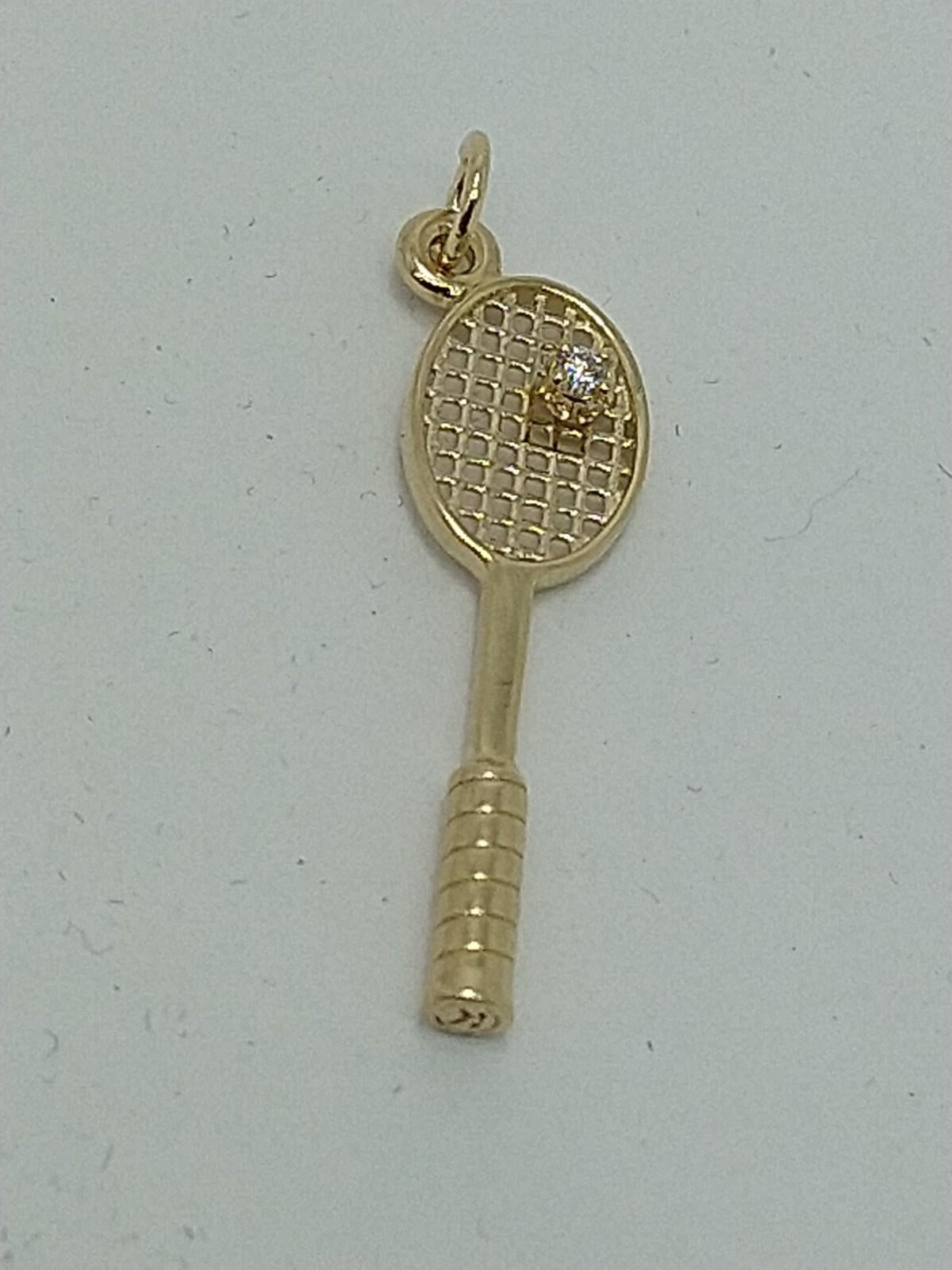 14 Karat Yellow Gold Women's  Diamond Tennis Racket Charm For Sale 6