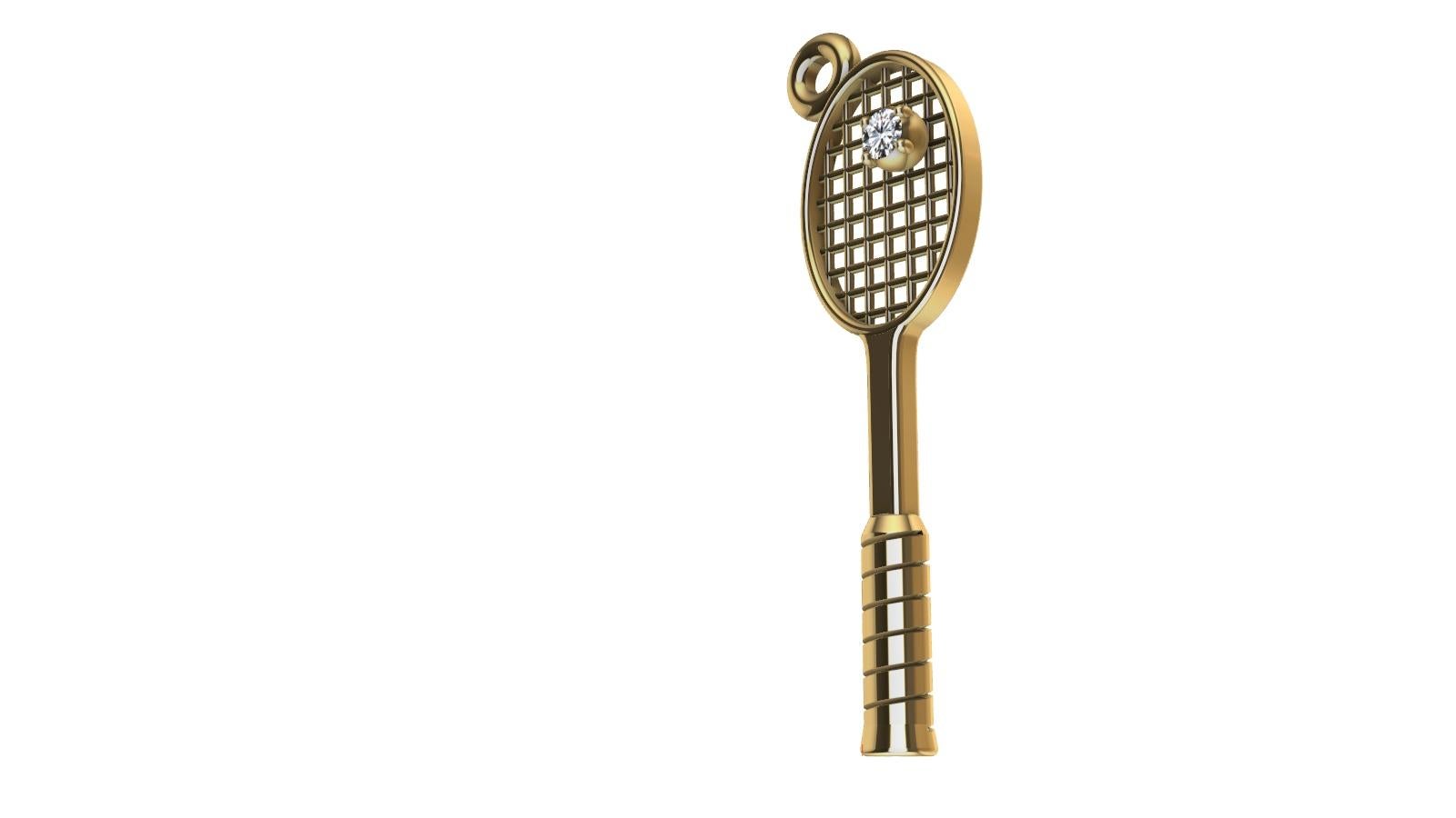 14 Karat Yellow Gold Women's  Diamond Tennis Racket Charm For Sale 1