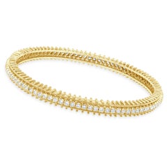 14 Karat Yellow Gold Diamond Textured Bangle