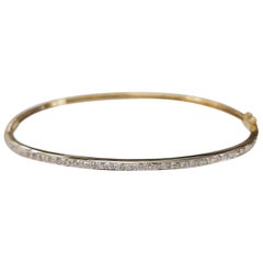 14 Karat Yellow Gold Diamond Thin Bangle