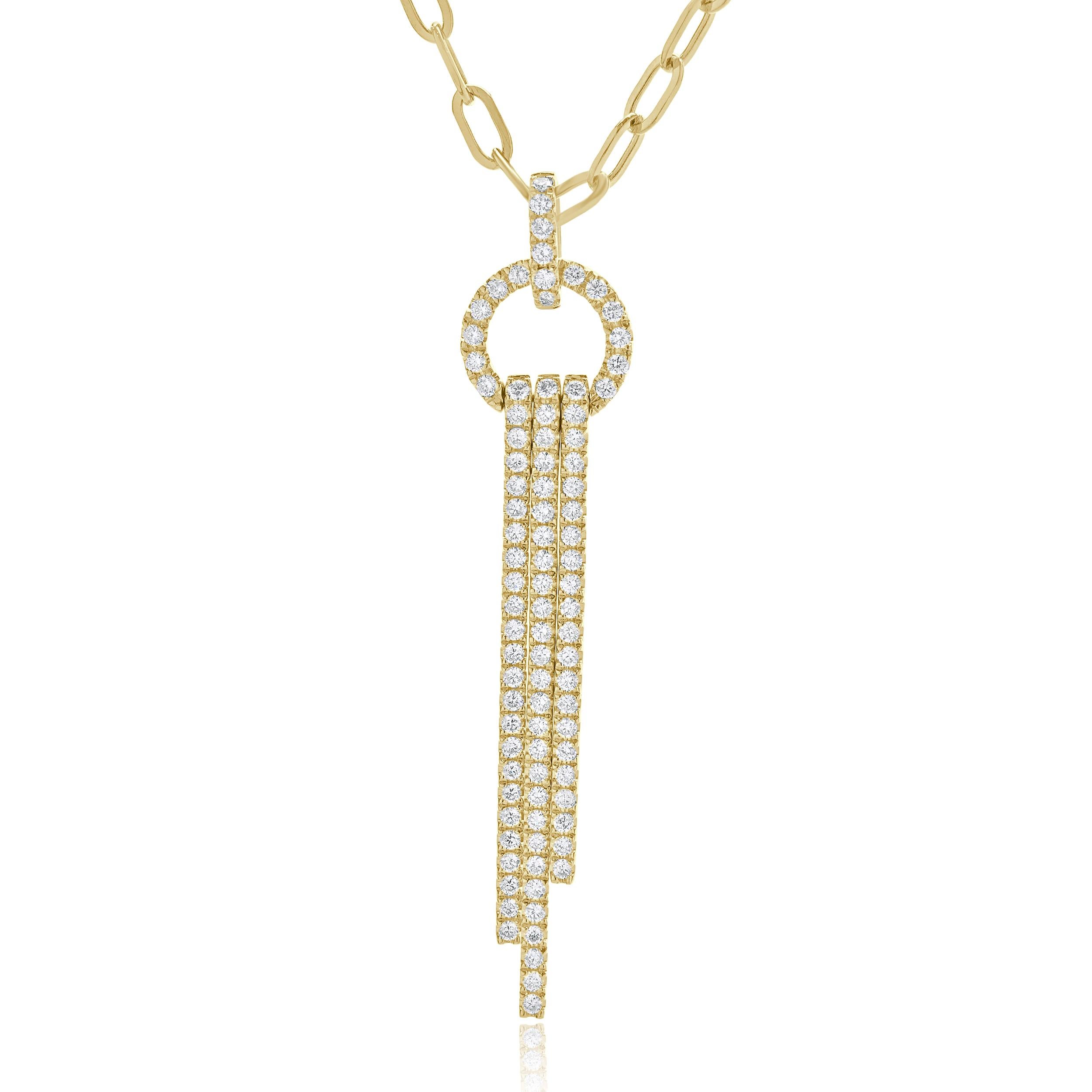 Designer: personalizzato
Materiale: oro giallo 14 carati
Diamanti: taglio brillante rotondo = 1,07cttw
Colore: G 
Chiarezza: SI1
Dimensioni: la collana misura 18 pollici di lunghezza
Peso: 10.50 grammi