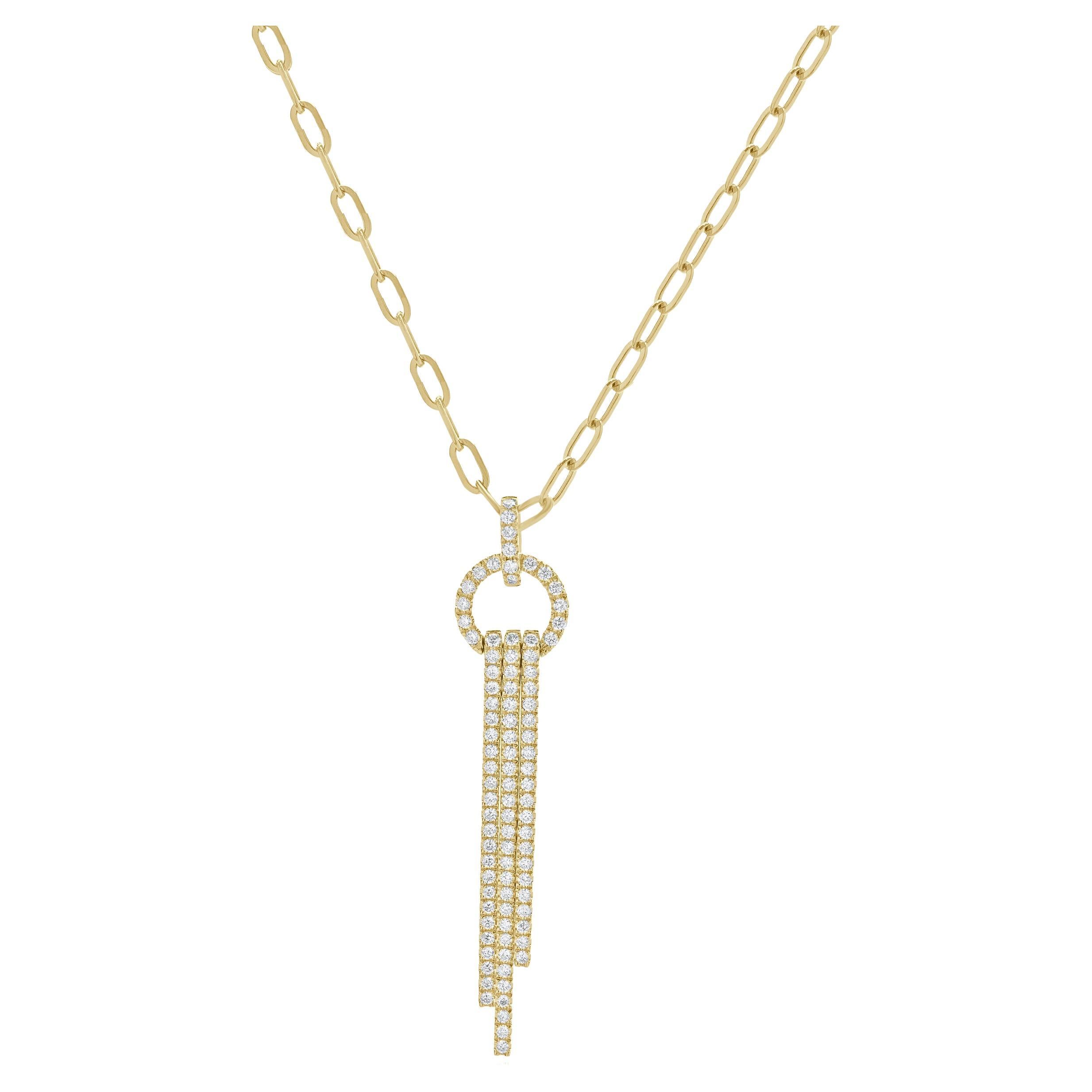 14 Karat Yellow Gold Diamond Three Row Lariat Necklace