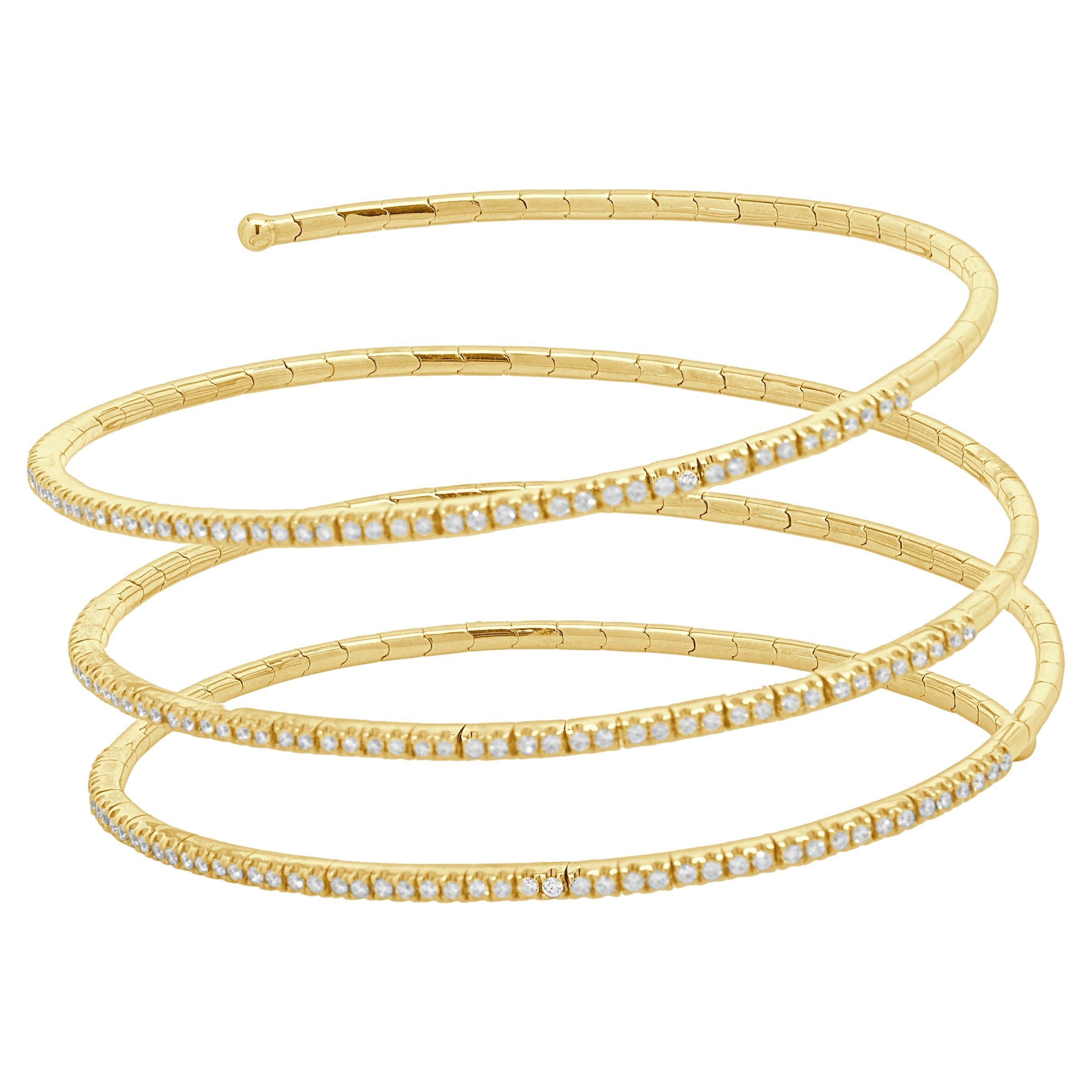 14 Karat Yellow Gold Diamond Triple Wrap Bracelet