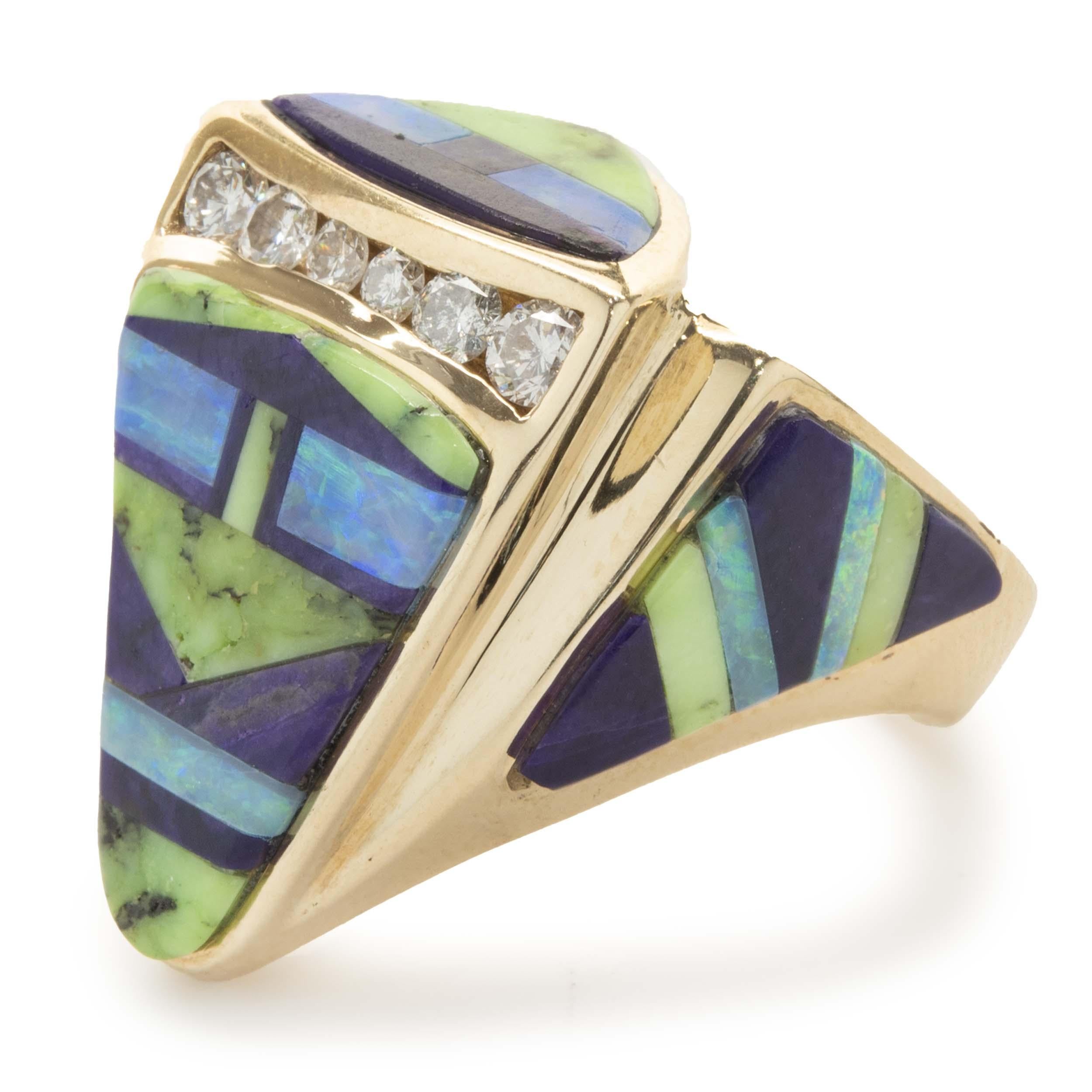 opal inlay yellow gold ring