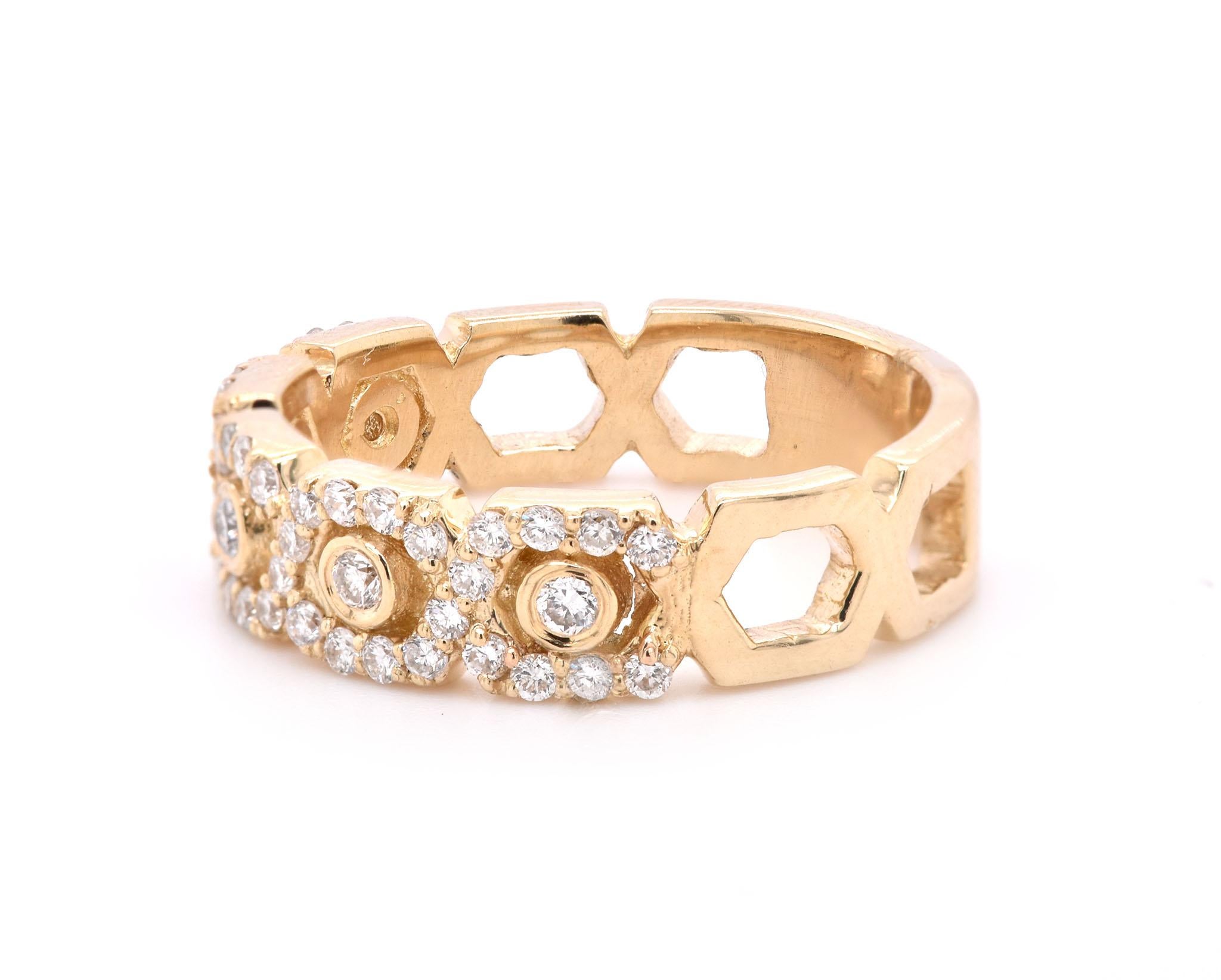 Round Cut 14 Karat Yellow Gold Diamond Weave Band For Sale