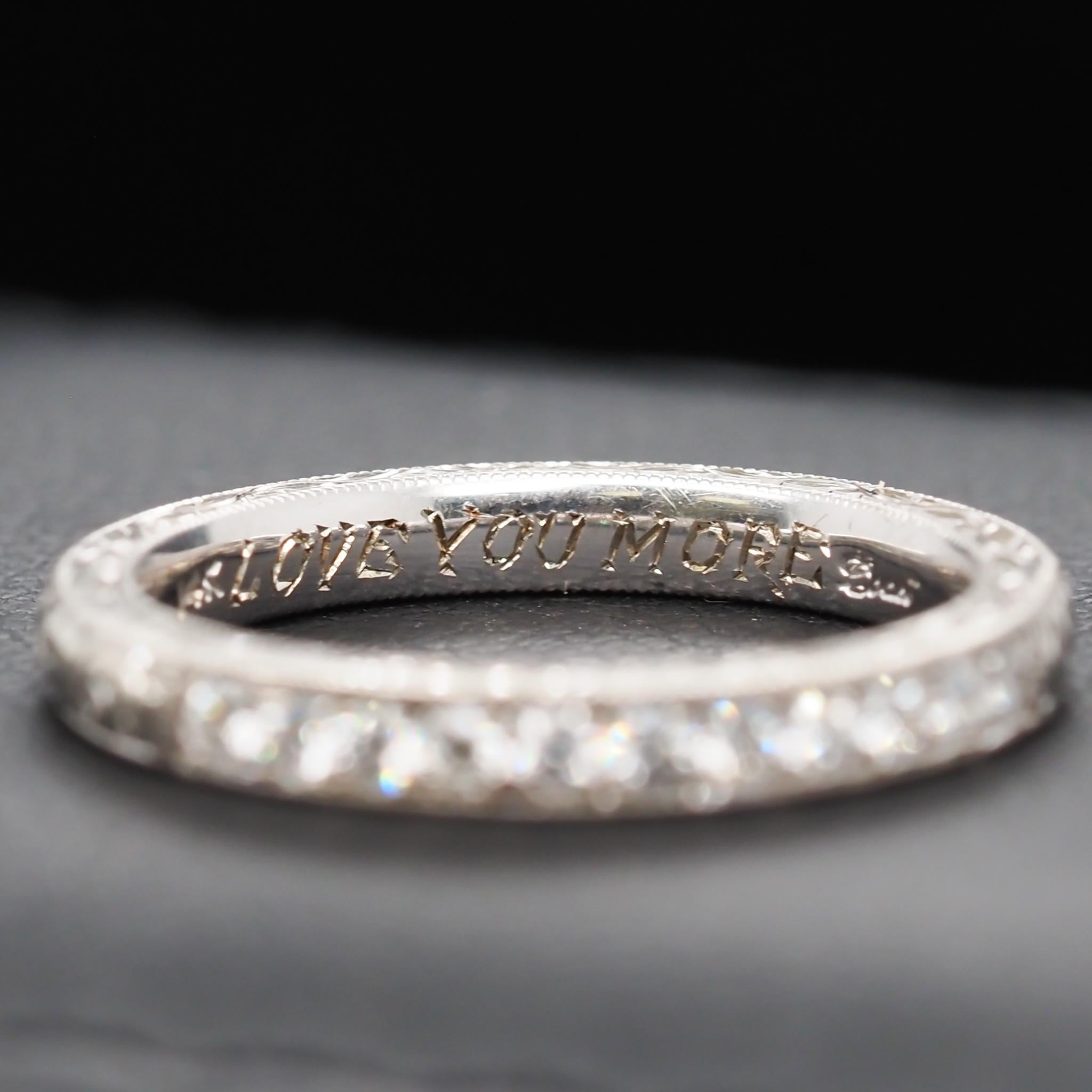 14 Karat Yellow Gold Diamond Wedding Band with Engraving In Good Condition For Sale In Atlanta, GA
