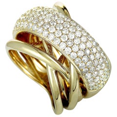 14 Karat Yellow Gold Diamond Wide Band Ring