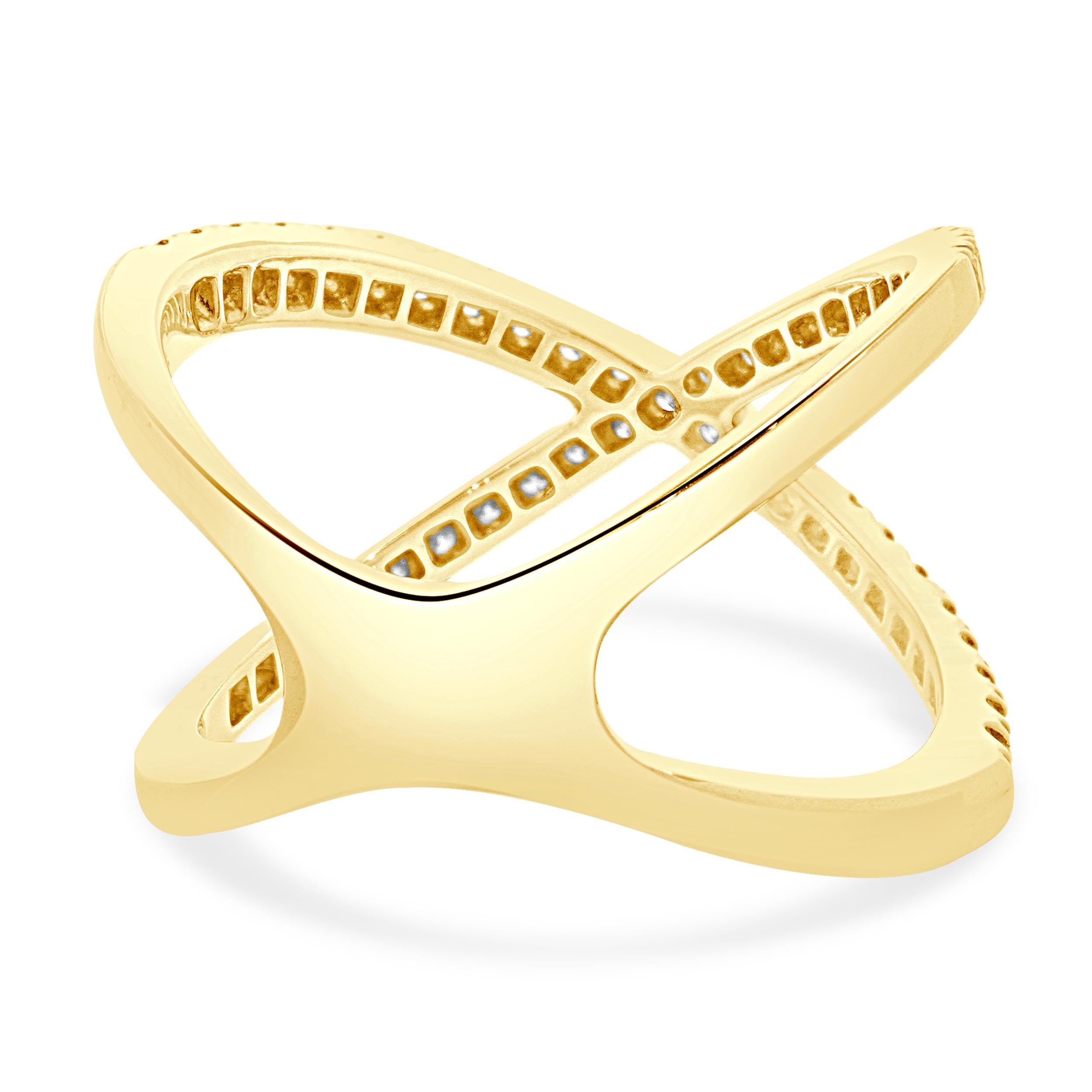 X-Ring aus 14 Karat Gelbgold mit Diamanten (Rundschliff) im Angebot