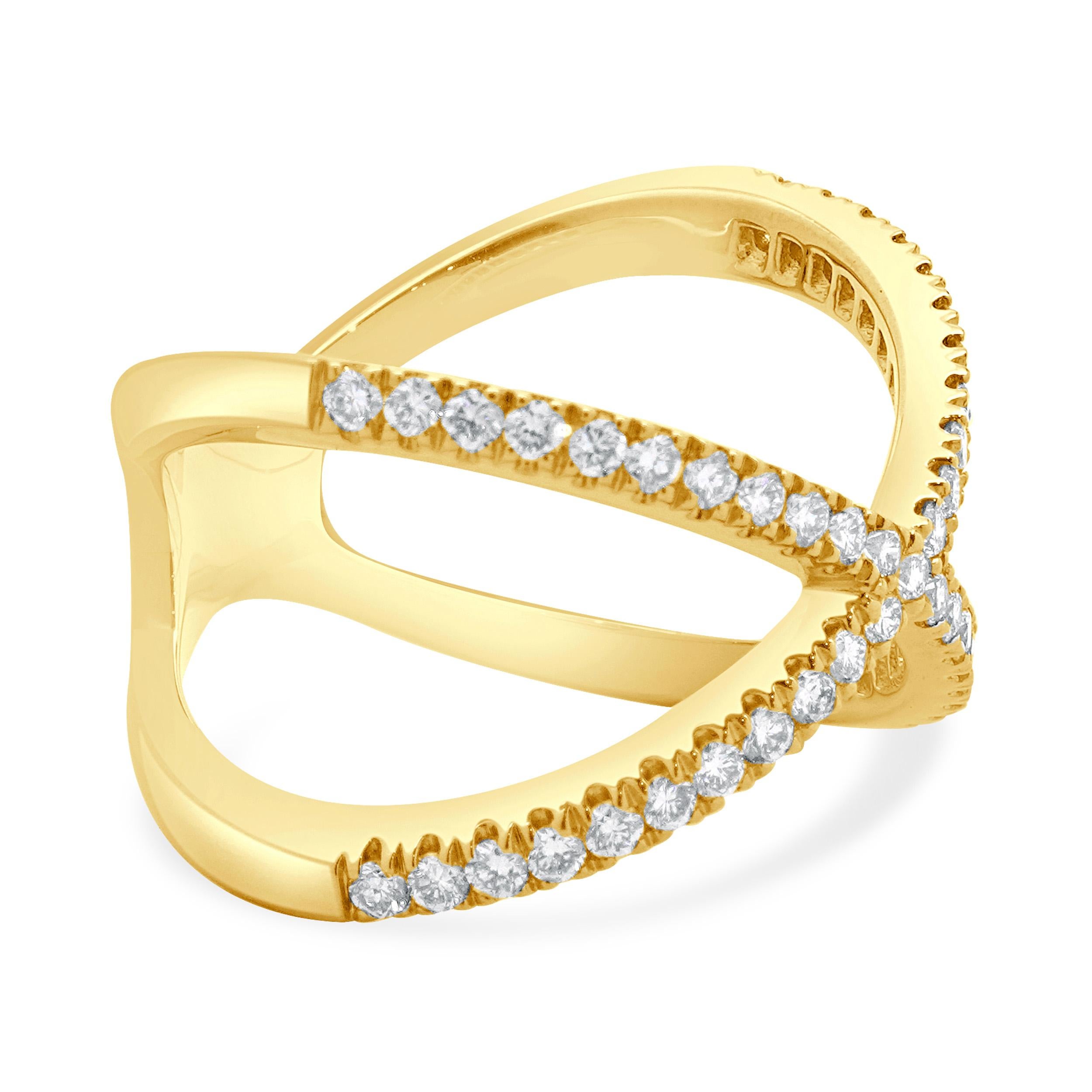 14 Karat Yellow Gold Diamond X Band In Excellent Condition For Sale In Scottsdale, AZ