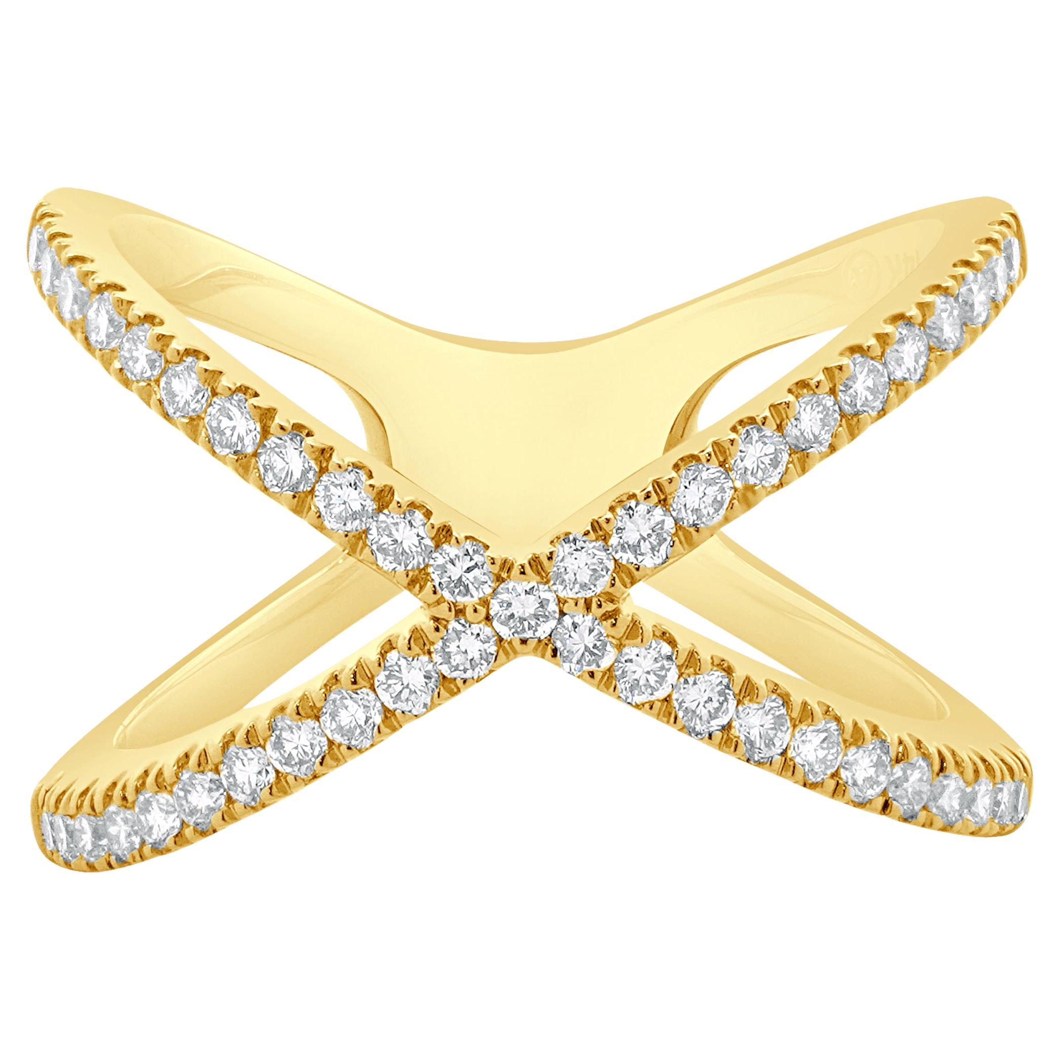X-Ring aus 14 Karat Gelbgold mit Diamanten im Angebot