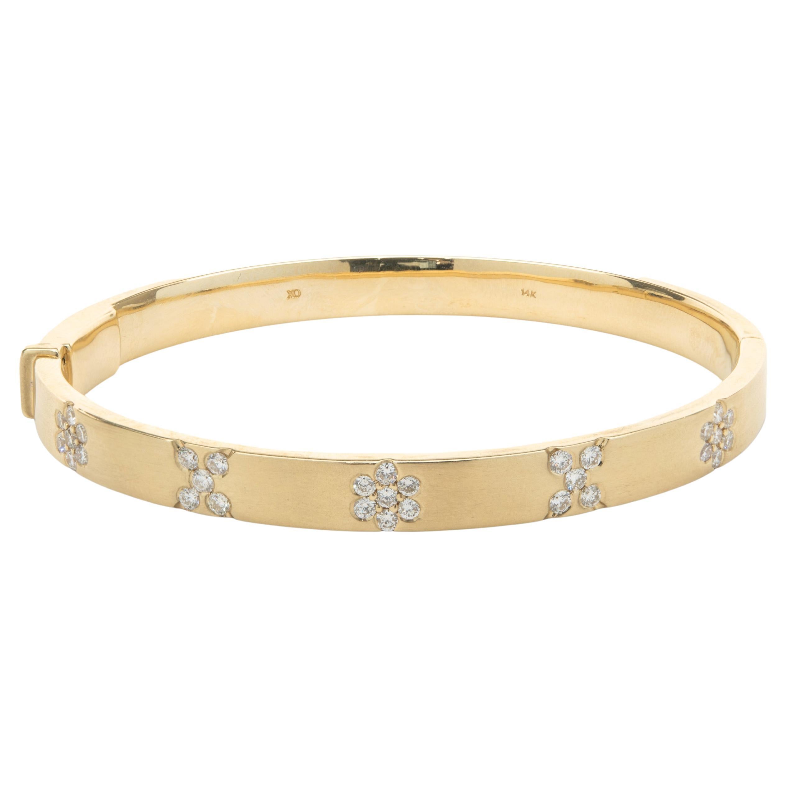 Diamond Sapphire Etoile 14 Karat Yellow Gold Bangle Bracelet at 1stDibs