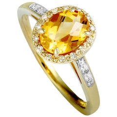 14 Karat Yellow Gold Diamonds and Citrine Oval Ring