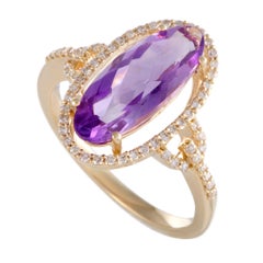 14 Karat Yellow Gold Diamonds and Oval Amethyst Ring 14 Karat Yellow Gold Diamonds and Oval Amethyst Ring