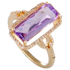 14 Karat Yellow Gold Diamonds and Rectangular Amethyst Ring