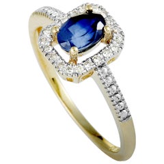 14 Karat Yellow Gold Diamonds and Sapphire Small Rectangle Ring