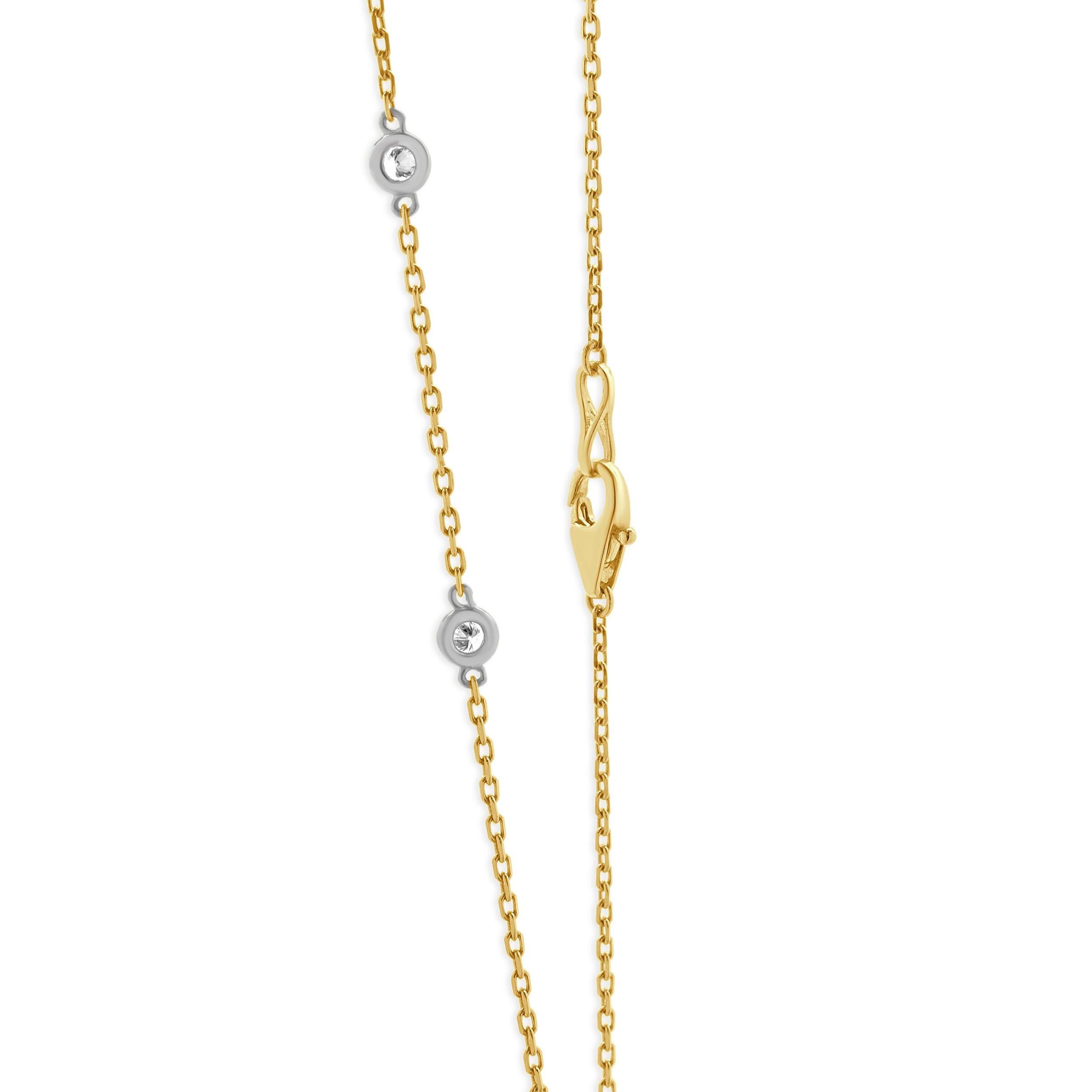 Taille brillant Collier Lariat en or jaune 14 carats Diamants By The Yard en vente
