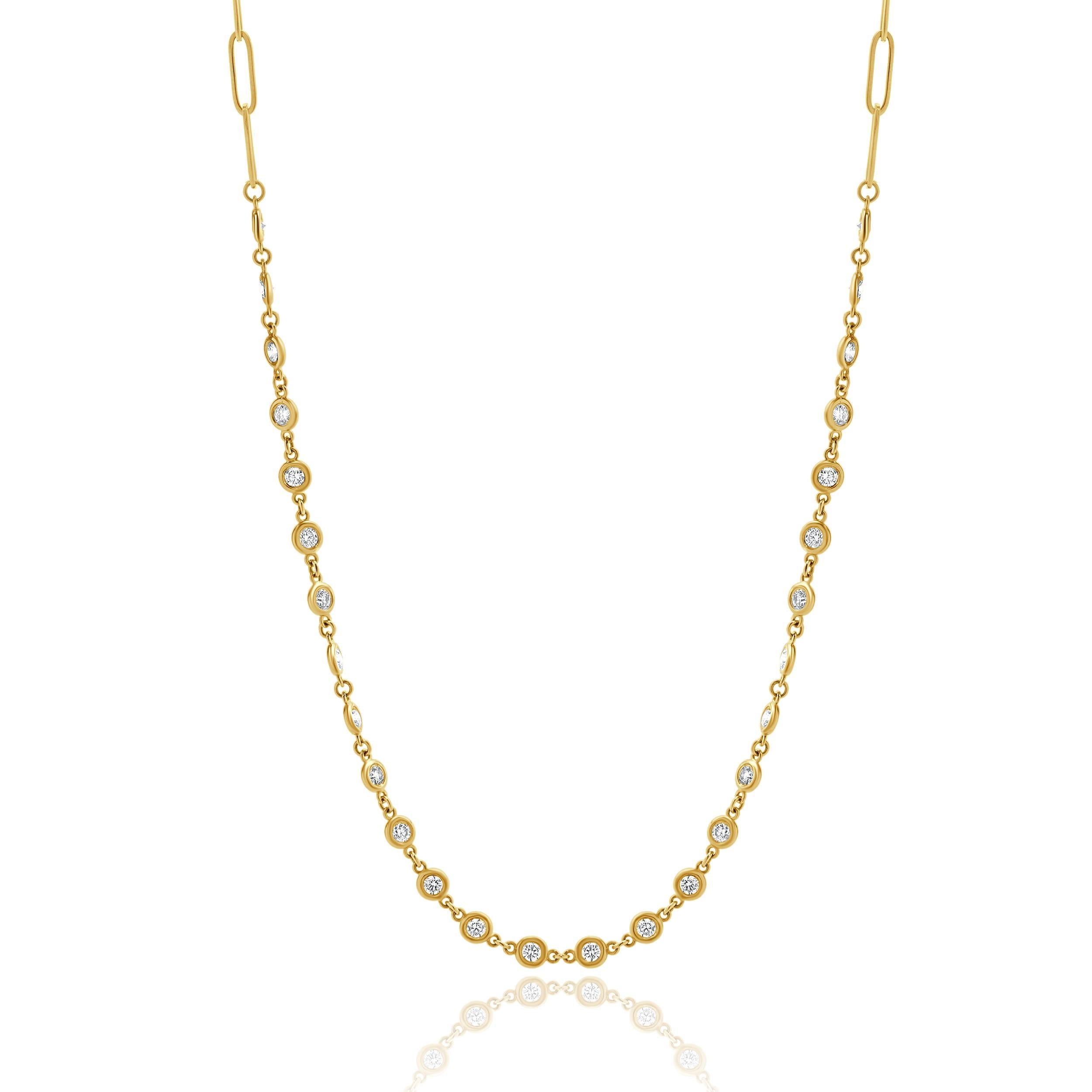 14 Karat Gelbgold Diamanten By The Yard Papierclip Gliederhalskette im Angebot