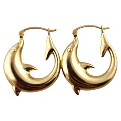 14 Karat Yellow Gold Dolphin Hoop Earrings #19157