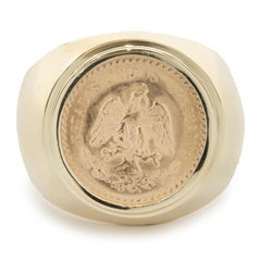 14 Karat Yellow Gold Dos Y Medio 1945 Peso Signet Ring