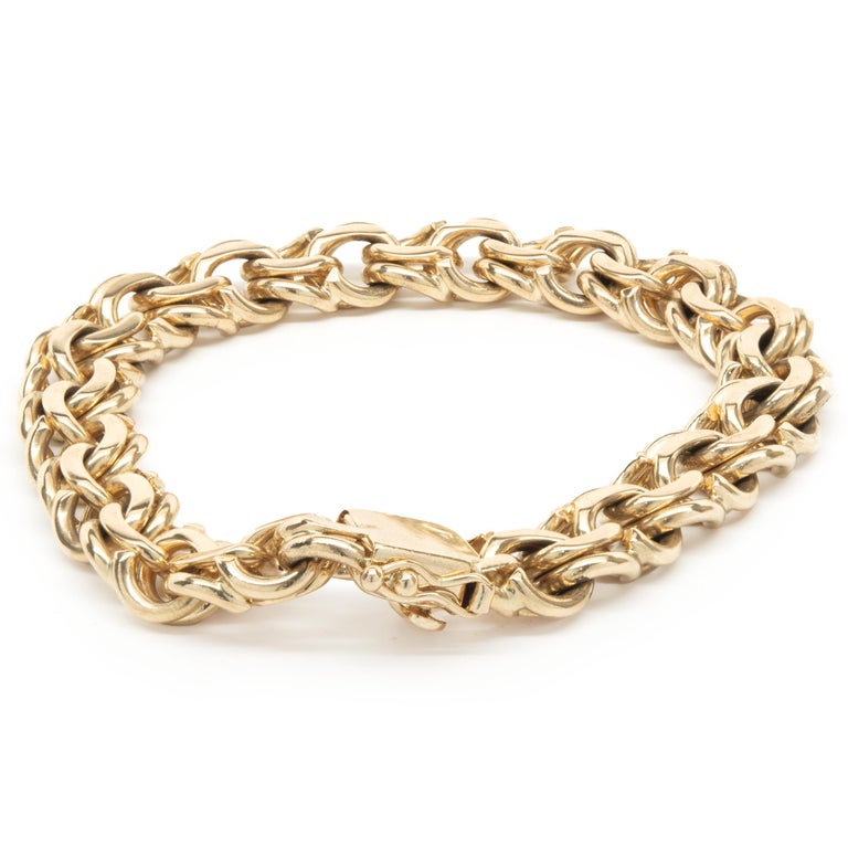 14k Yellow Gold Double Circle Link Charm Bracelet - 7.25 Inch, 1.7 Grams