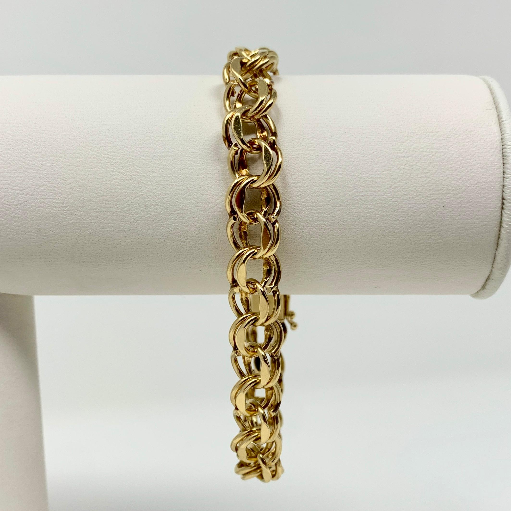 14k Yellow Gold 19.8g Solid Double Circle Link 9mm Charm Bracelet 7.75