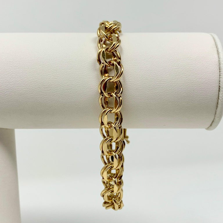 14 Karat Yellow Gold Double Circle Link Charm Bracelet at 1stDibs
