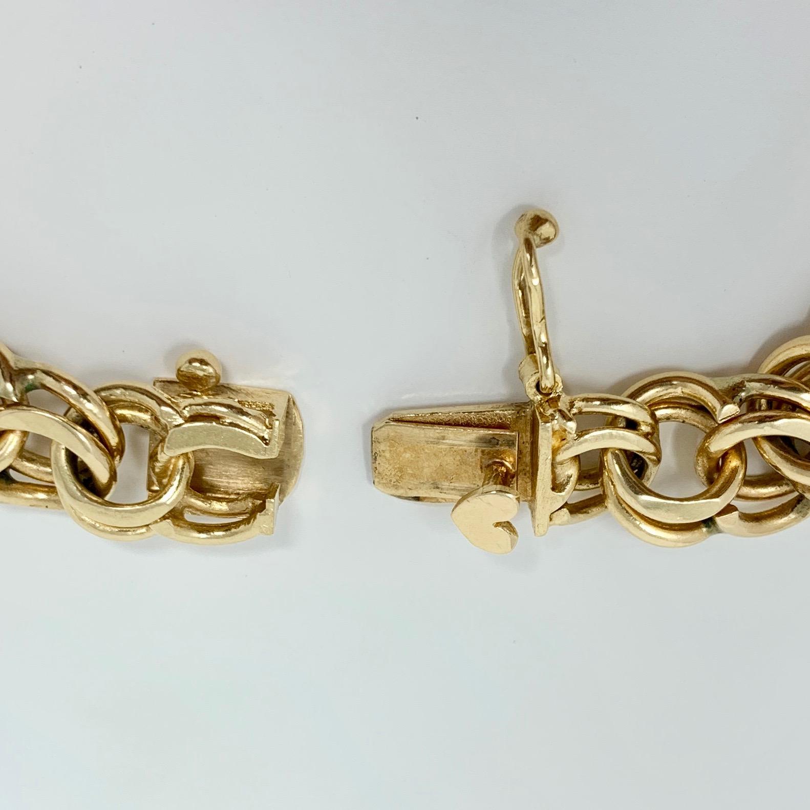 14 Karat Yellow Gold Double Circle Link Charm Bracelet 1