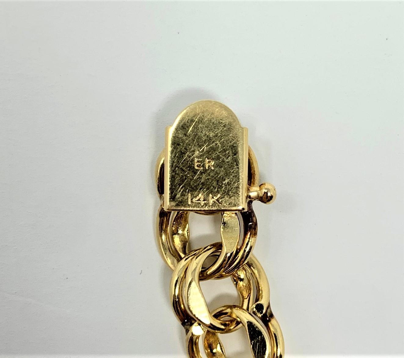 14 Karat Yellow Gold Double Circle Link Charm Bracelet 2