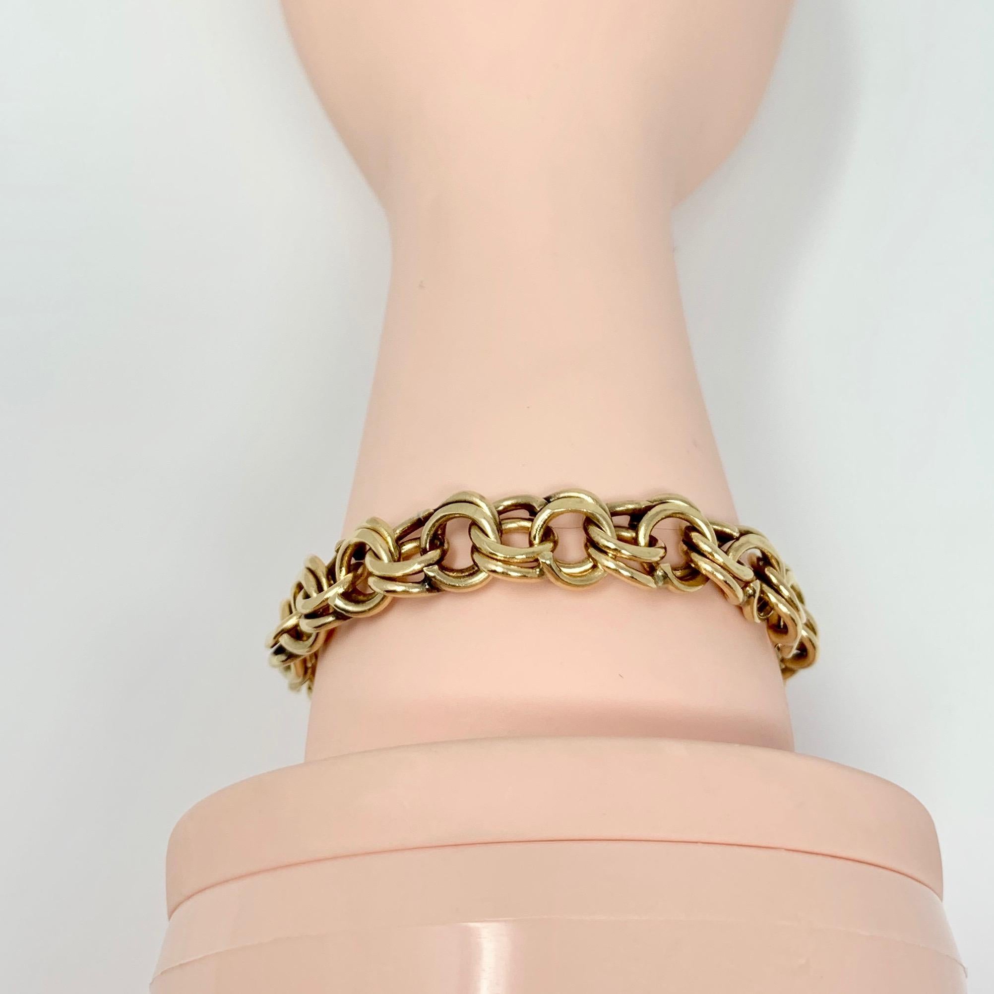 14 Karat Yellow Gold Double Circle Link Charm Bracelet 3