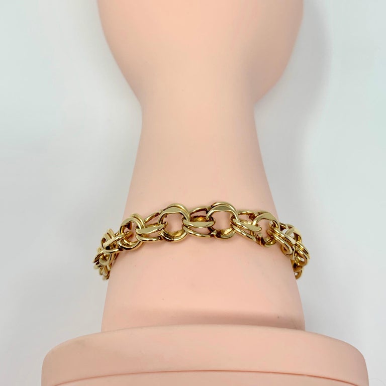 14 Karat Yellow Gold Double Circle Link Charm Bracelet at 1stDibs