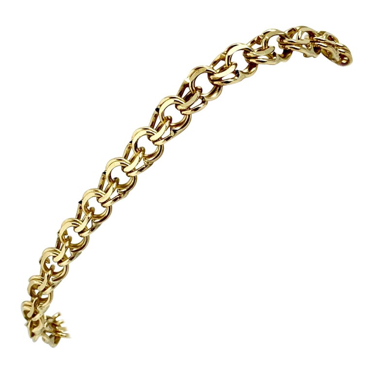 14 Karat Yellow Gold Double Circle Link Charm Bracelet For Sale at 1stDibs