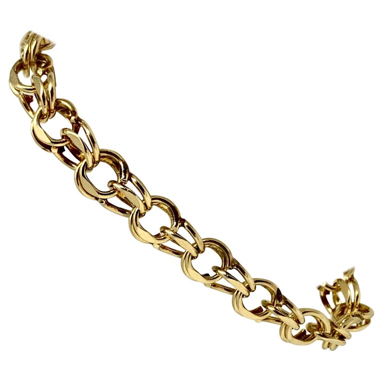 14 Karat Yellow Gold Double Circle Link Charm Bracelet at 1stDibs