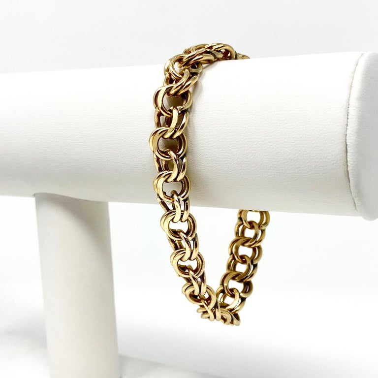 14 Karat Yellow Gold Double Circle Link Charm Bracelet at 1stDibs