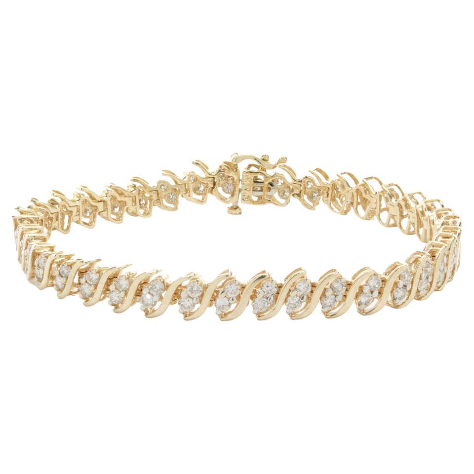 6 Carat Diamond and 14 Karat Gold S-Link Tennis Bracelet at 1stDibs | 6