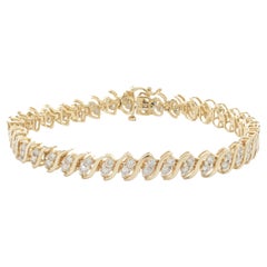 14 Karat Yellow Gold Double Diamond S Link Tennis Bracelet