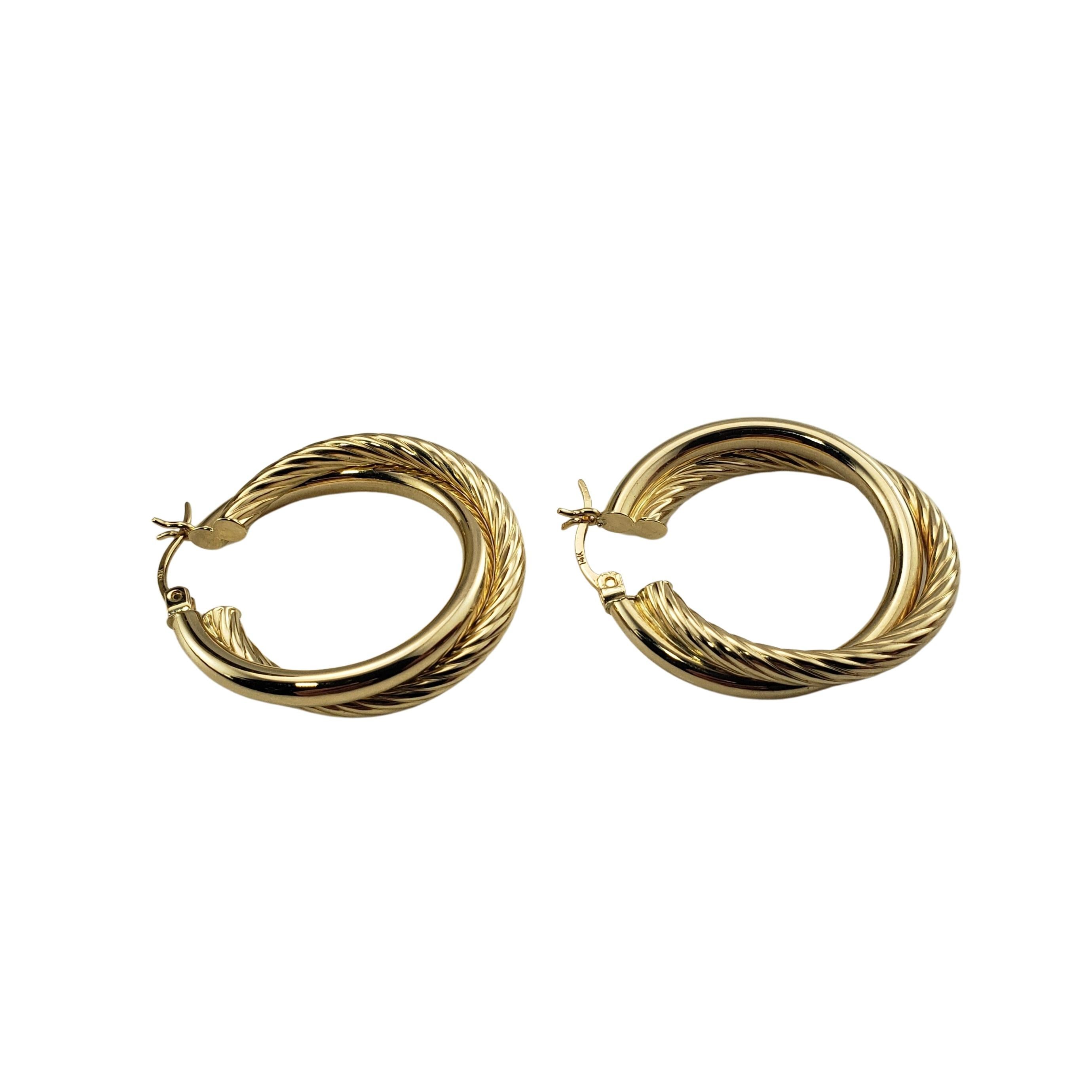 Women's 14 Karat Yellow Gold Double Hoop Earrings For Sale