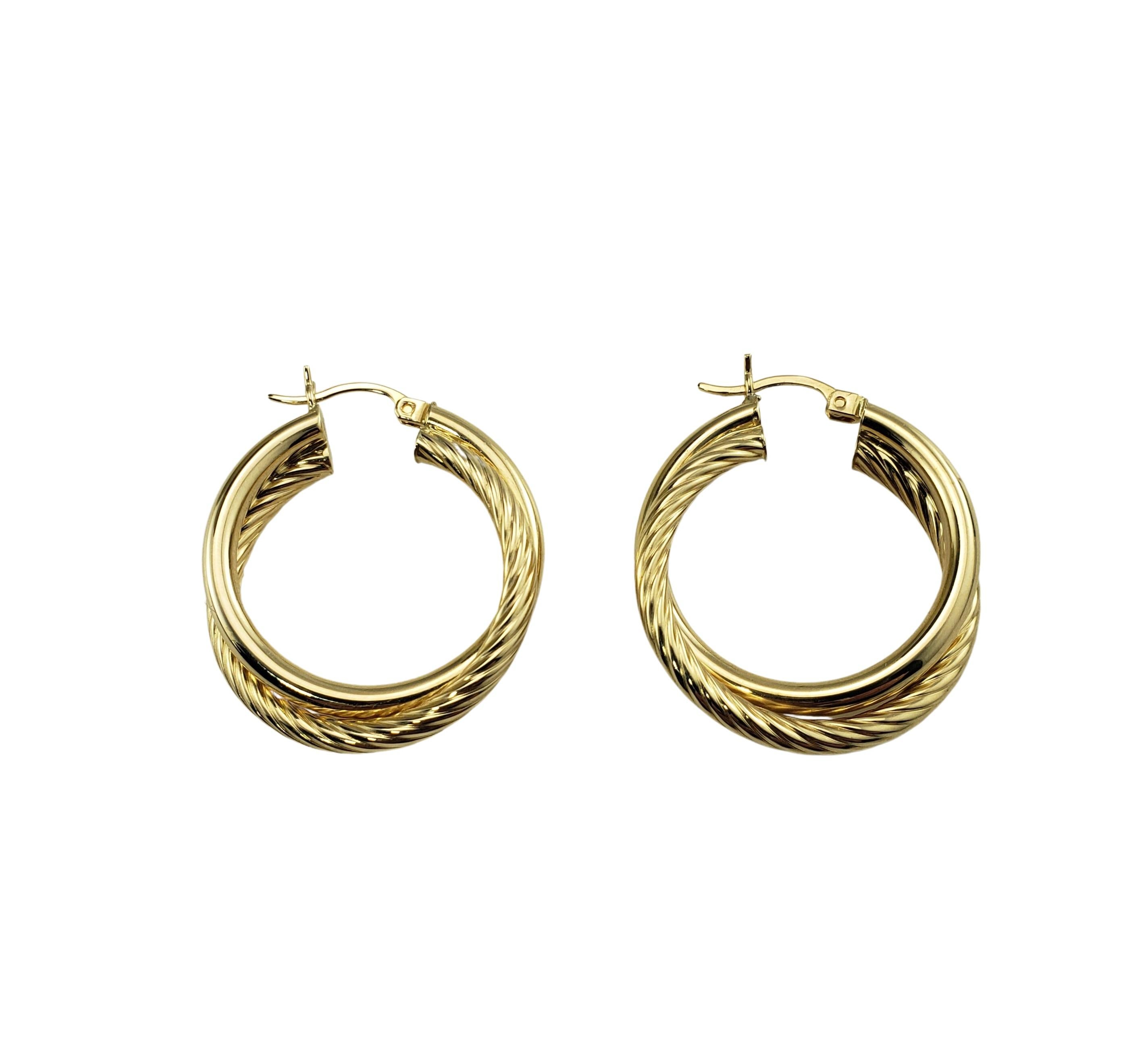 Boucles d'oreilles à double anneau en or jaune 14 carats en vente 2