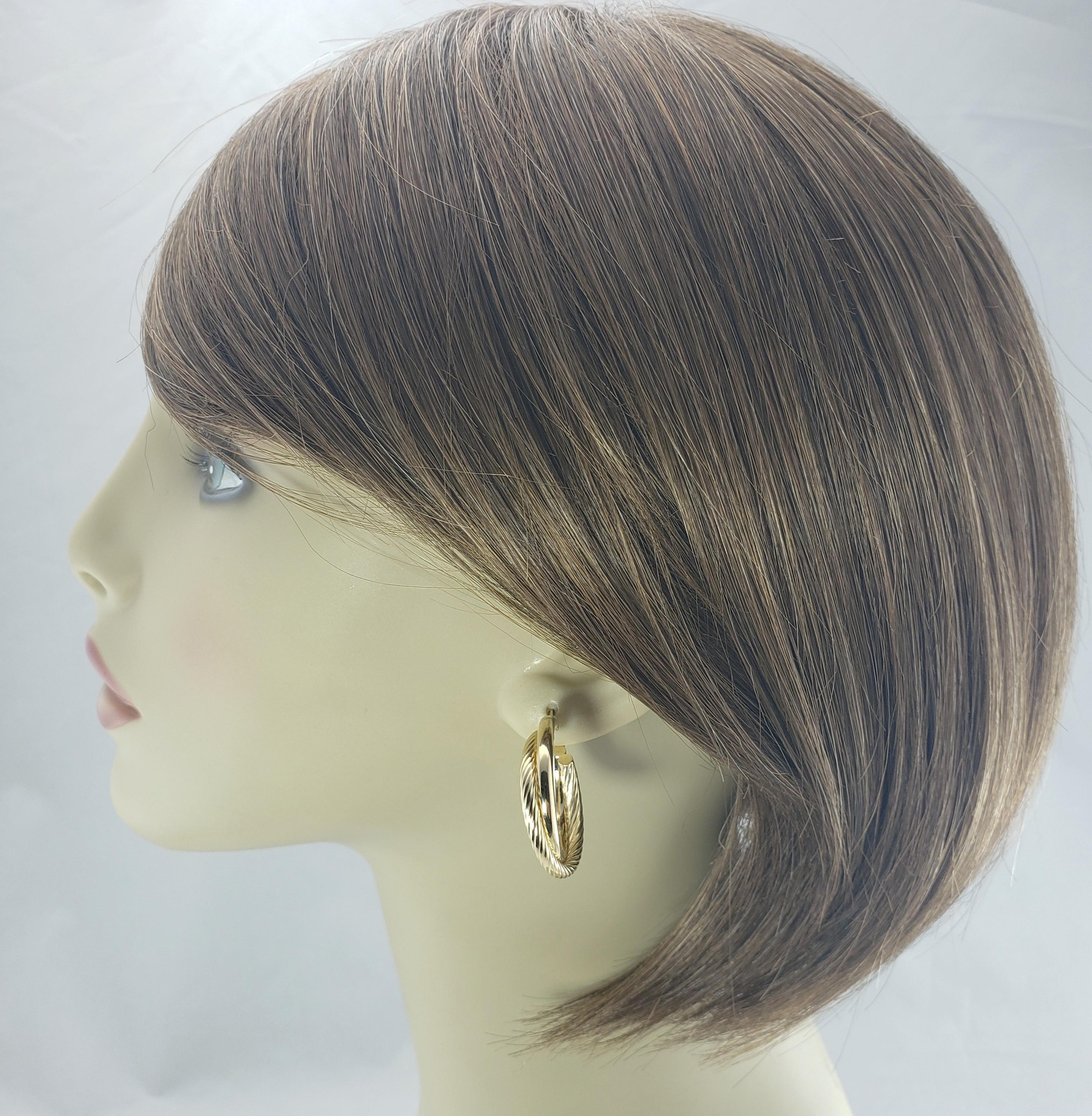 14 Karat Yellow Gold Double Hoop Earrings For Sale 5