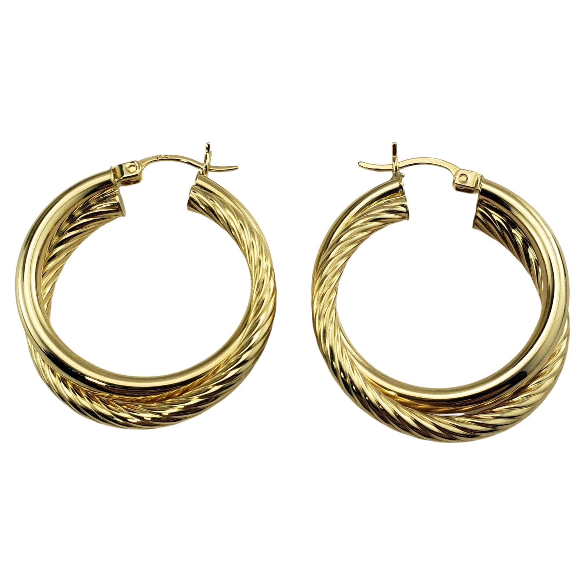 14 Karat Yellow Gold Double Hoop Earrings For Sale