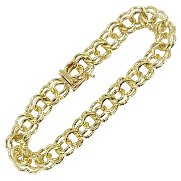 Yellow Gold Double Link Charm Bracelet For Sale at 1stDibs