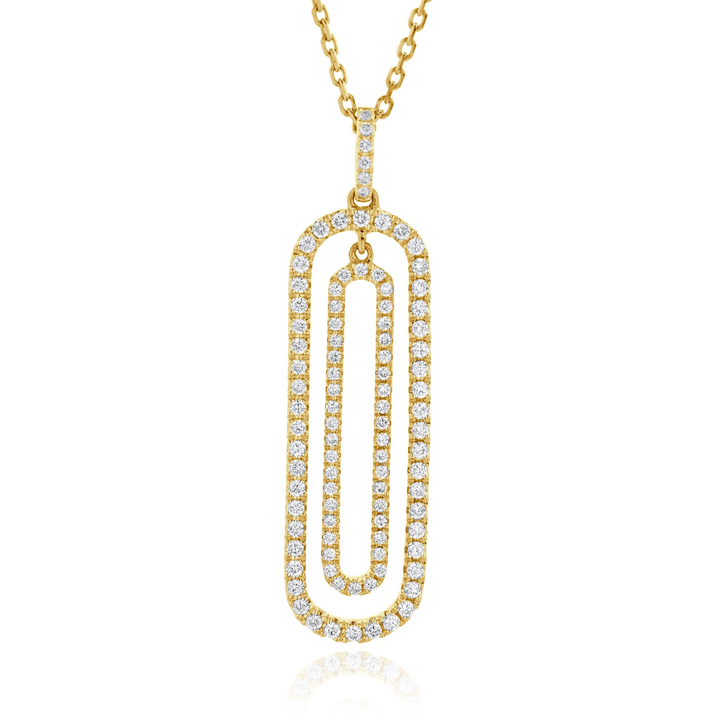 Designer : design personnalisé
Matériau : Or jaune 14K
Diamant : taille brillant rond = 0.61cttw
Couleur : G
Clarté : SI1
Dimensions : le collier mesure 20 pouces de long.
Poids : 4.65 grammes
