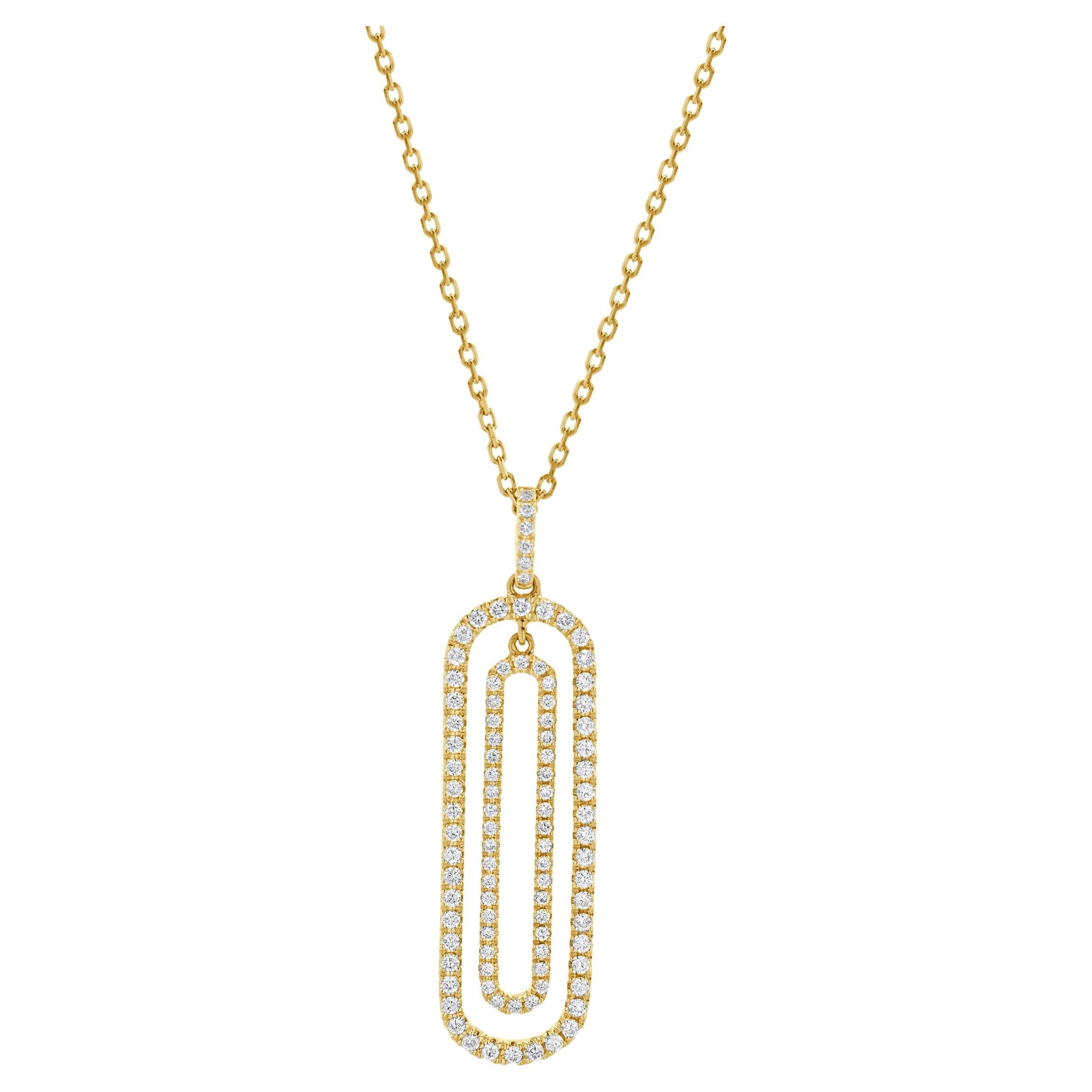 14 Karat Yellow Gold Double Open Circle Diamond Necklace