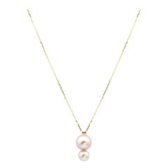 14 Karat Yellow Gold Double Pearl Pendant Necklace, Ready to Ship