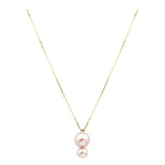 14 Karat Yellow Gold Double Pearl Pendant Necklace, Ready to Ship