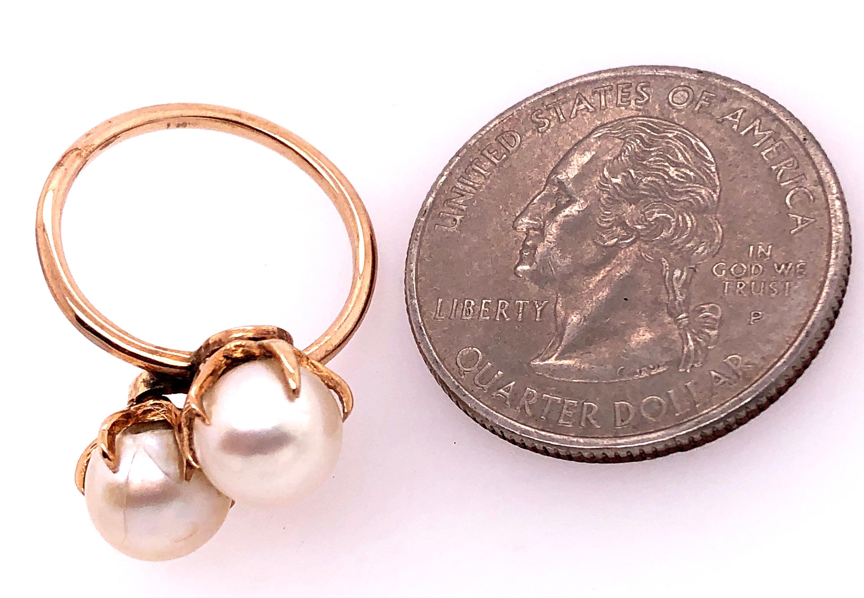 14 Karat Yellow Gold Double Pearl Ring For Sale 1