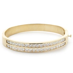 14 Karat Yellow Gold Double Row Channel Set Diamond Bangle Bracelet